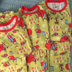 Set of 3 Merry Grinchmas Pajamas - Green and Red